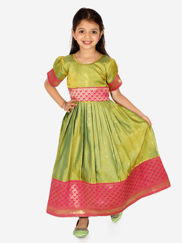 Girl's Silk Green Gowns - Bownbee