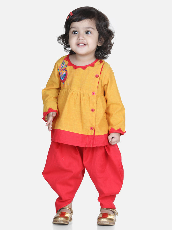 Girl's Cotton Yellow Dhoti Sets - Bownbee