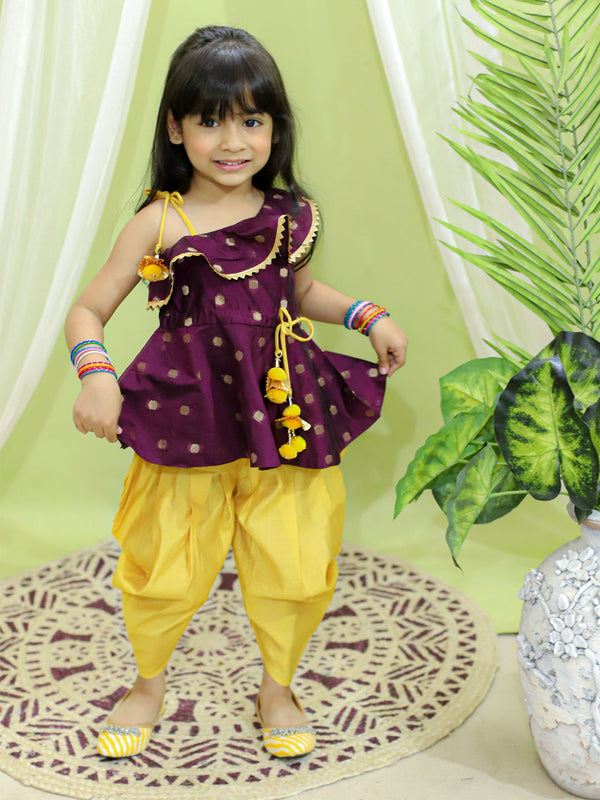 Girl's Chanderi Purple Dhoti Sets - Bownbee