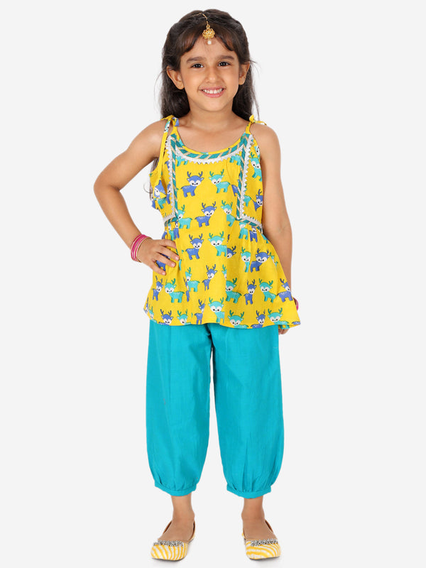 Girl's Cotton Yellow Dhoti Sets - Bownbee