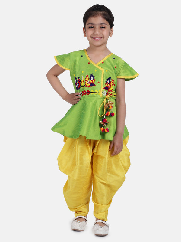 Girl's Silk Green Dhoti Sets - Bownbee