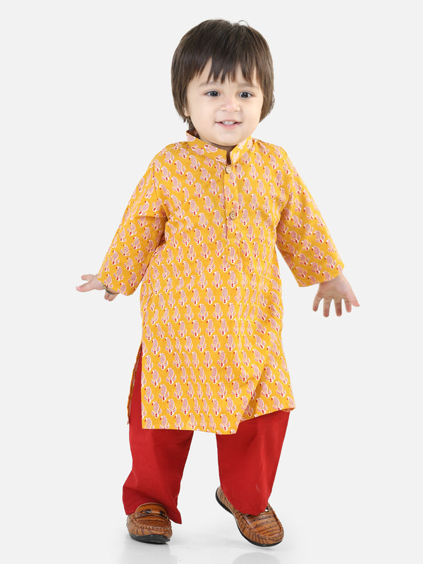 Boy's Yellow Cotton Kurta Sets - Bownbee