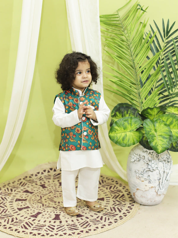 Boy's Green Cotton Kurta Sets - Bownbee