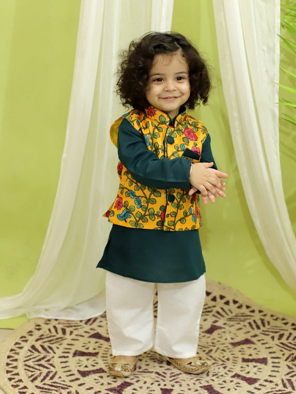 Boy's Yellow Cotton Kurta Sets - Bownbee