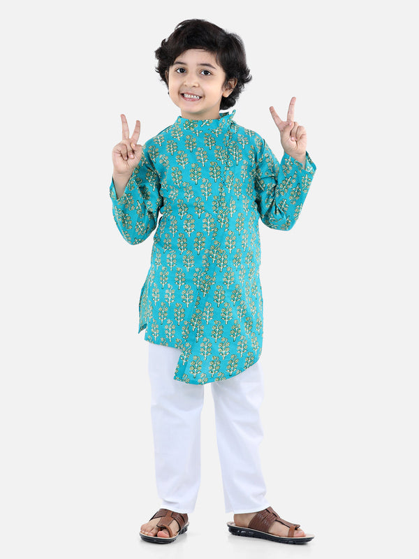 Boy's Green Cotton Kurta Sets - Bownbee