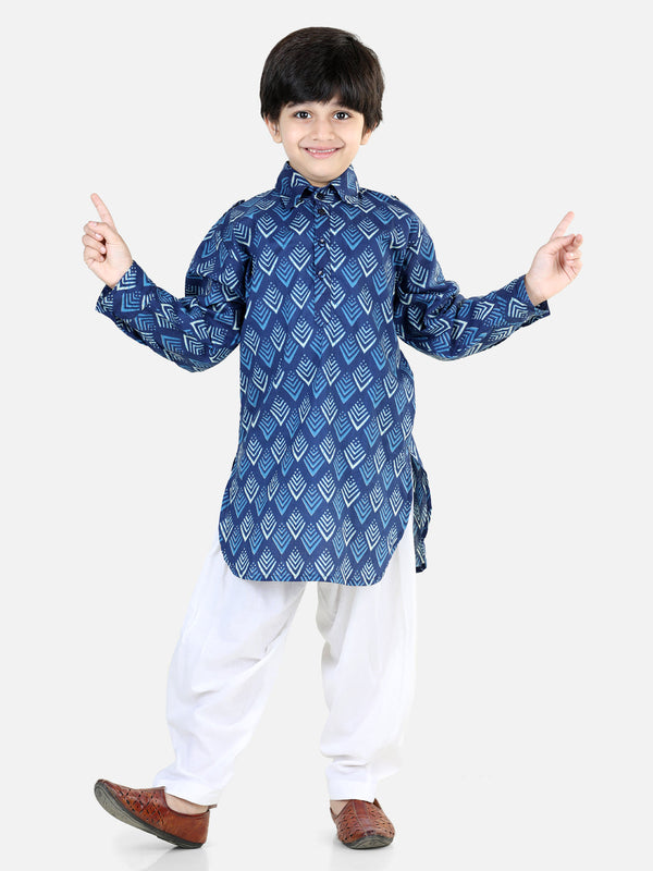 Boy's Blue Cotton Kurta Sets - Bownbee