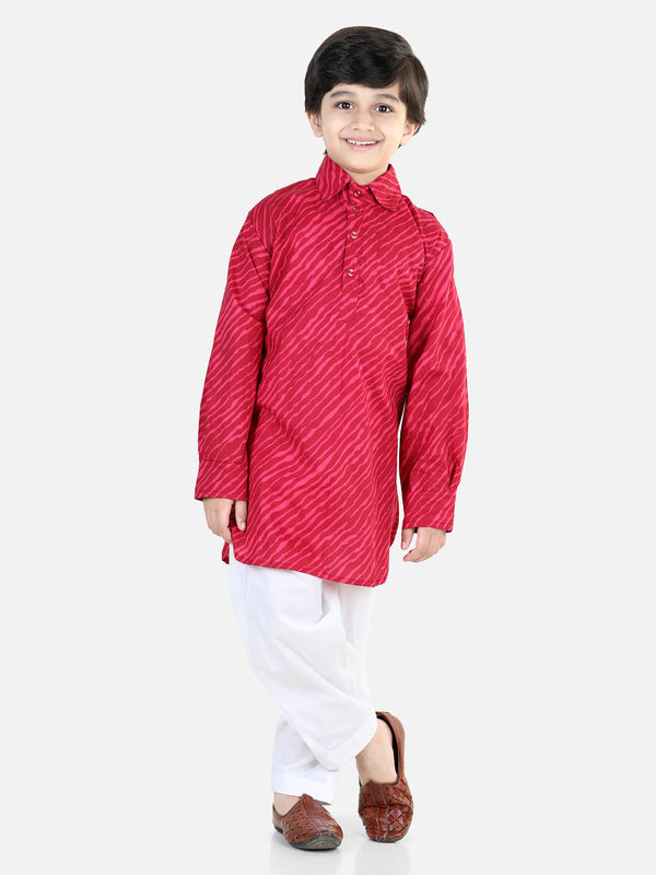 Boy's Pink Cotton Kurta Sets - Bownbee