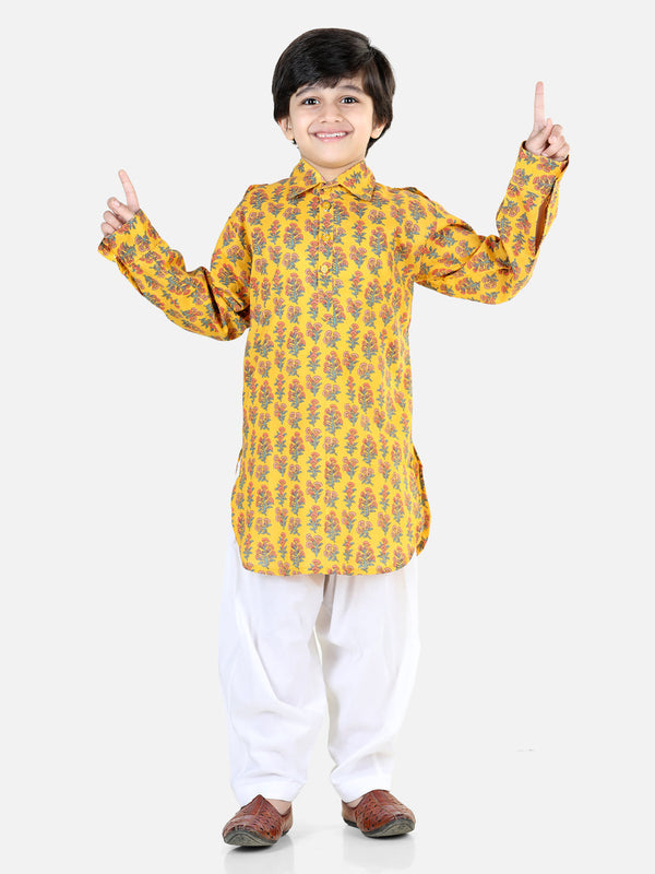 Boy's Yellow Cotton Kurta Sets - Bownbee