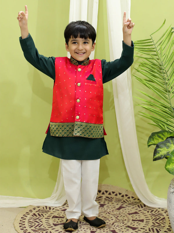 Boy's Green Cotton Kurta Sets - Bownbee