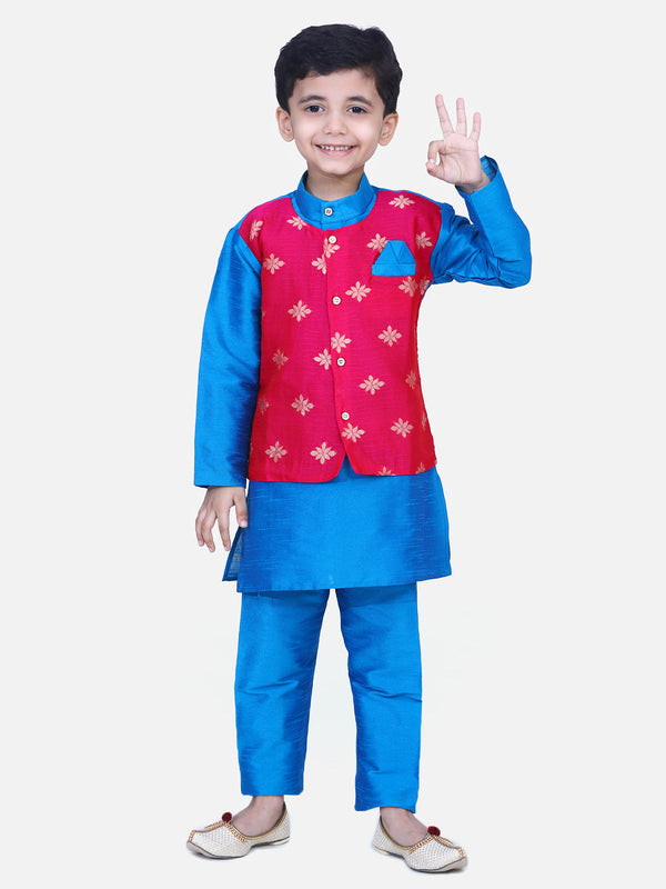 Boy's Blue Silk Kurta Sets - Bownbee