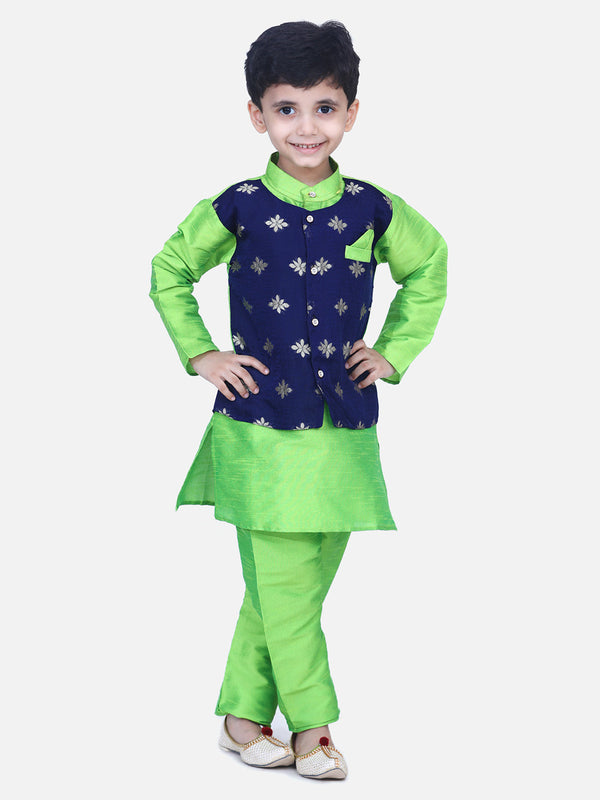 Boy's Green Silk Kurta Sets - Bownbee