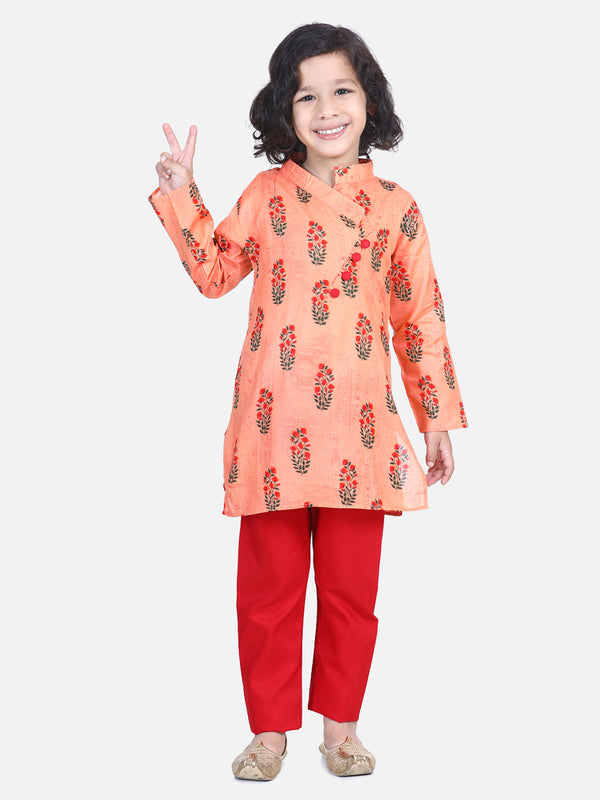 Boy's Peach Cotton Kurta Sets - Bownbee