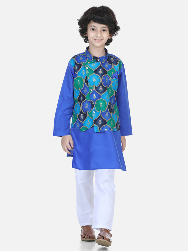 Boy's Blue Cotton Kurta Sets - Bownbee