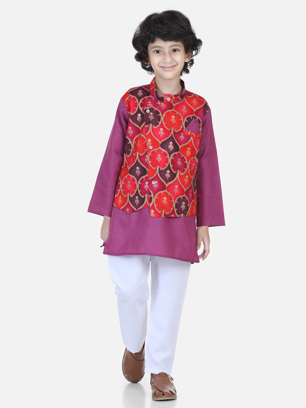 Boy's Purple Cotton Kurta Sets - Bownbee