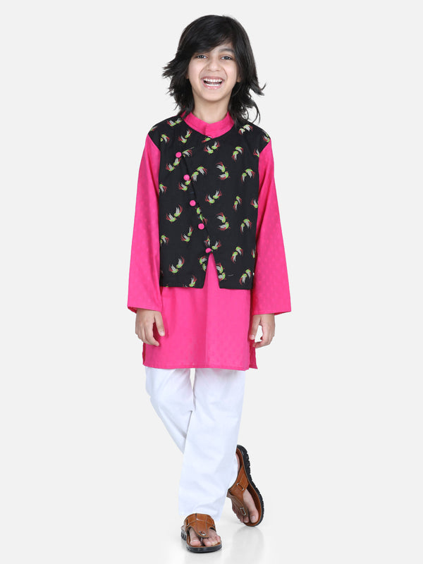 Boy's Black Cotton Kurta Sets - Bownbee