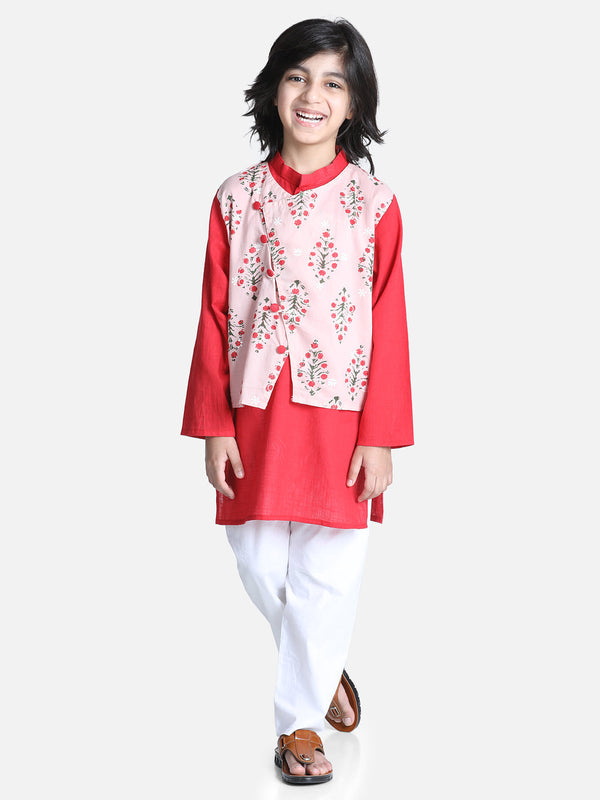 Boy's Peach Cotton Kurta Sets - Bownbee