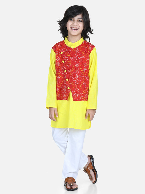 Boy's Red Cotton Kurta Sets - Bownbee