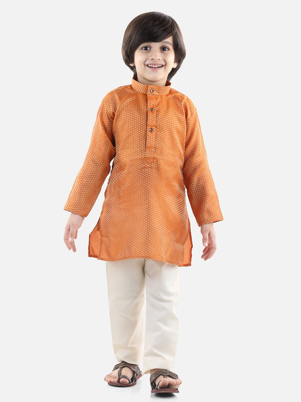 Boy's Orange Cotton Kurta Sets - Bownbee