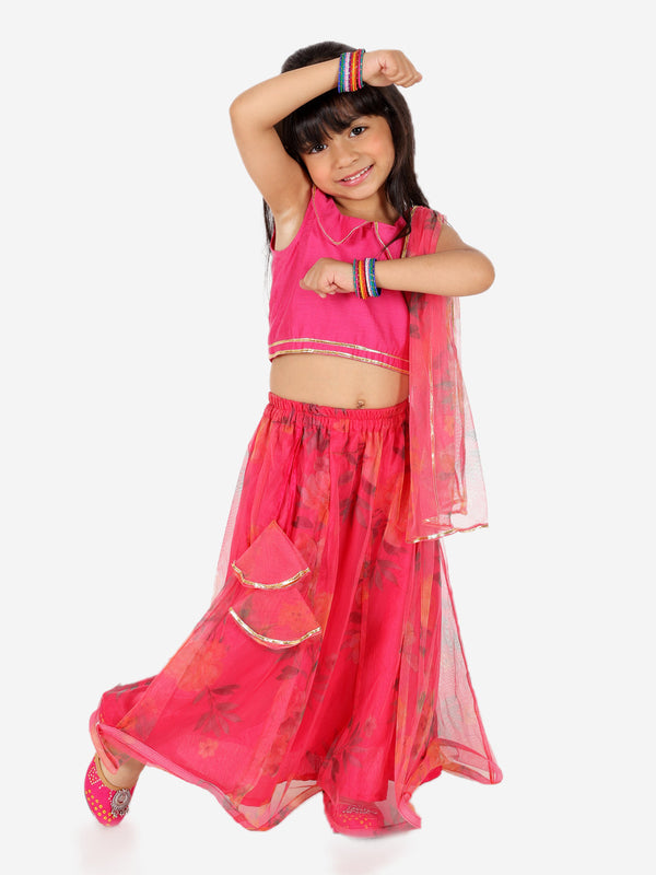 Girl's Silk Pink Lehenga Sets - Bownbee