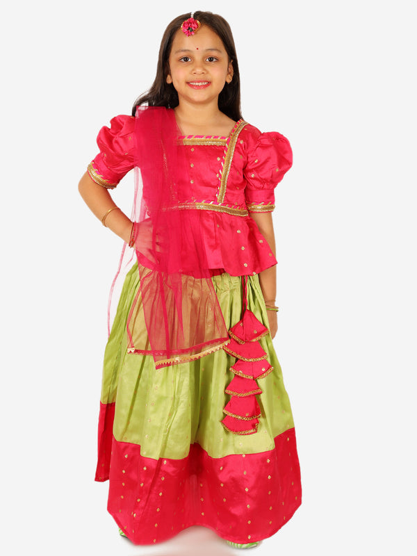 Girl's Taffeta Pink Lehenga Sets - Bownbee