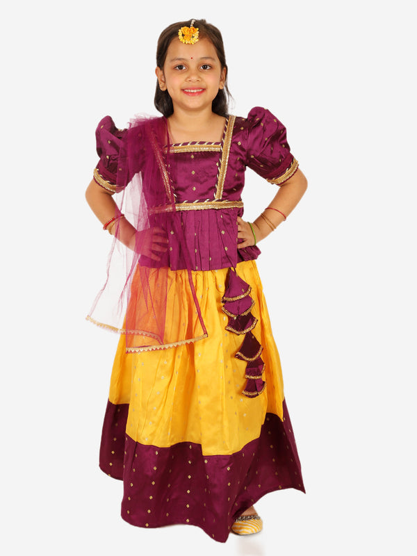 Girl's Silk Purple Lehenga Sets - Bownbee