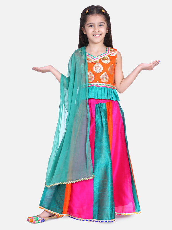 Girl's Silk Orange Lehenga Sets - Bownbee