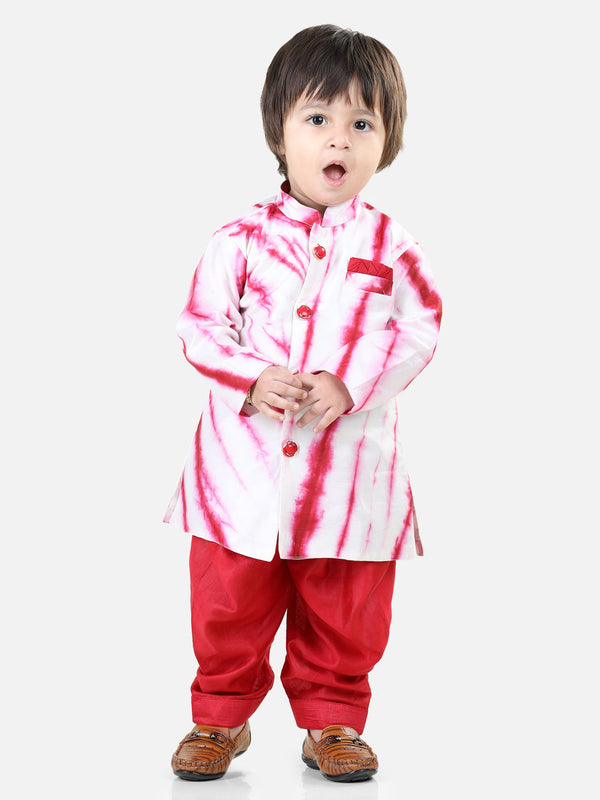 Boy's Red Chanderi Sherwani Sets - Bownbee