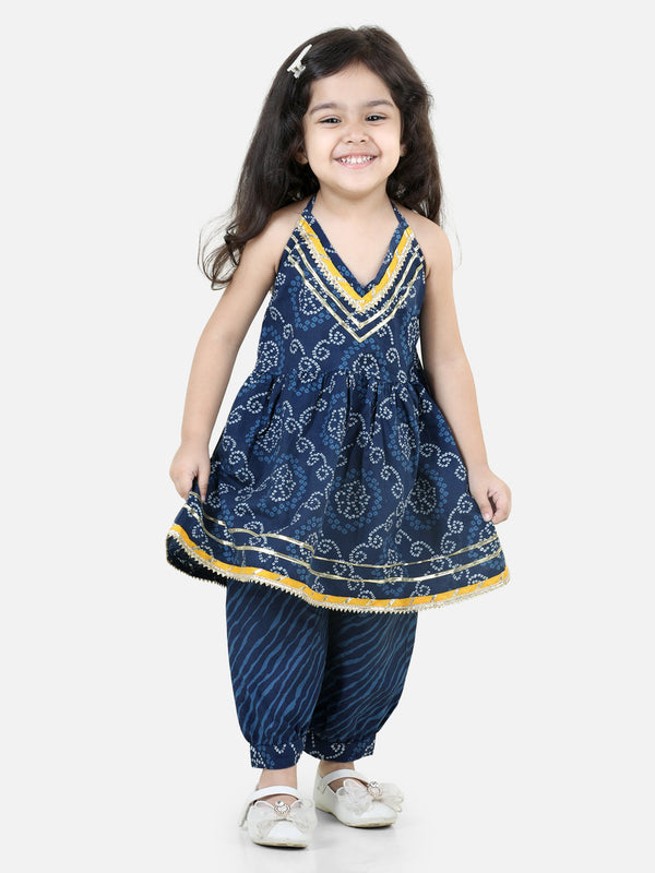 Girl's Cotton Blue Kurti Sets - Bownbee