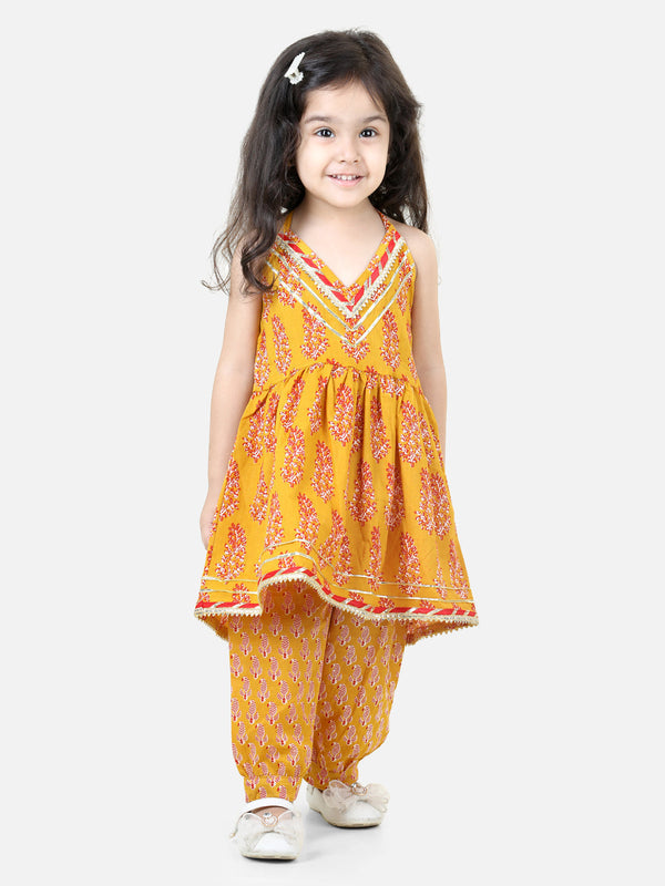 Girl's Cotton Yellow Kurti Sets - Bownbee