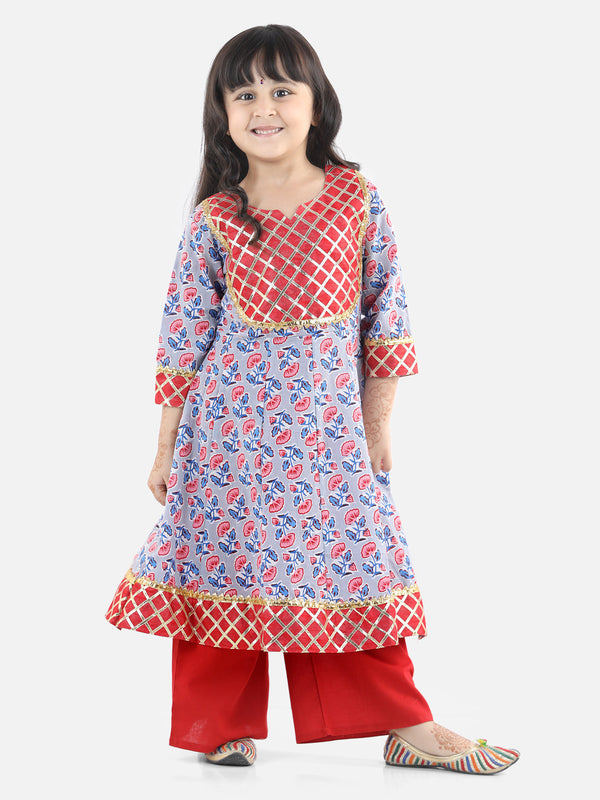 Girl's Cotton Grey Anarkali Sets - Bownbee