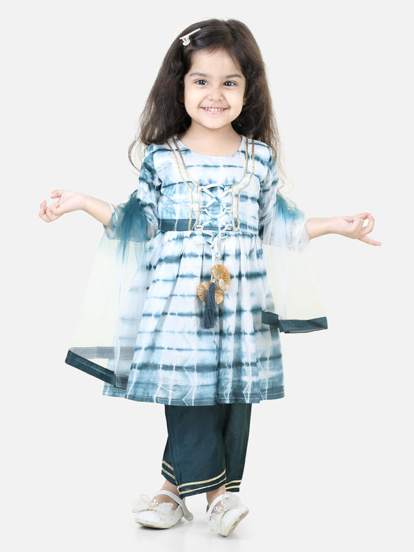 Girl's Chanderi Blue Kurta Sets - Bownbee