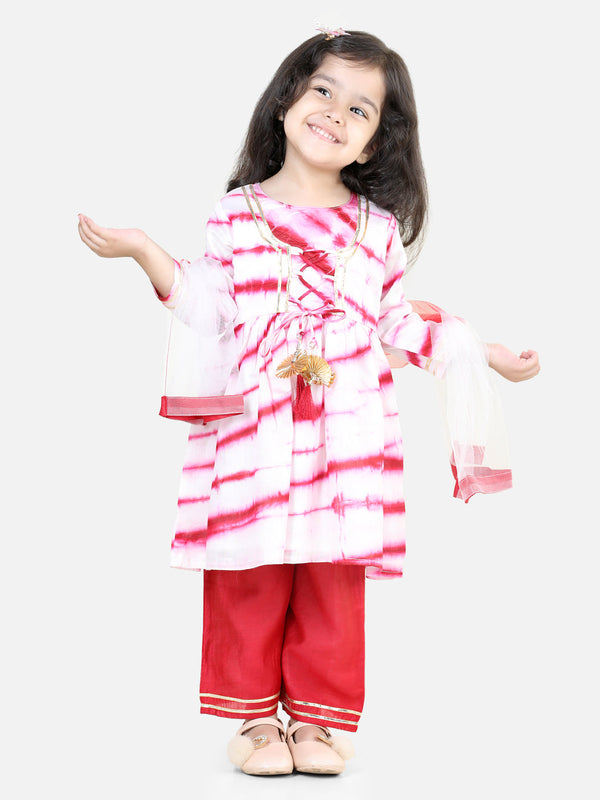 Girl's Chanderi Red Kurta Sets - Bownbee