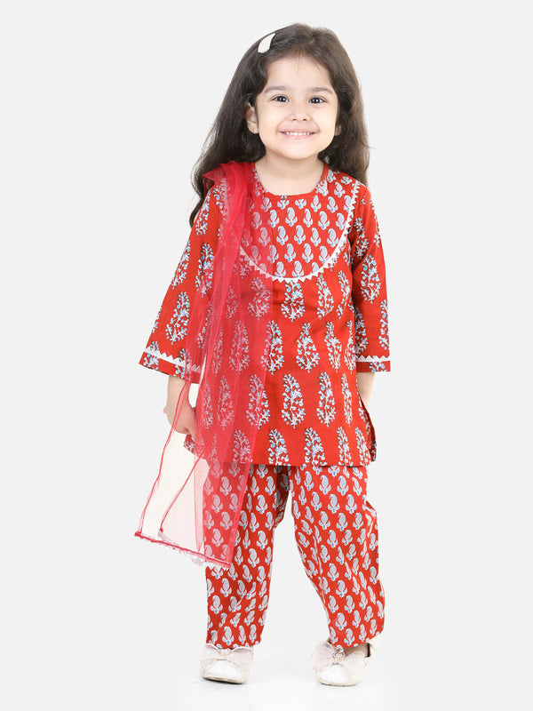 Girl's Cotton Maroon Kurti Sets - Bownbee