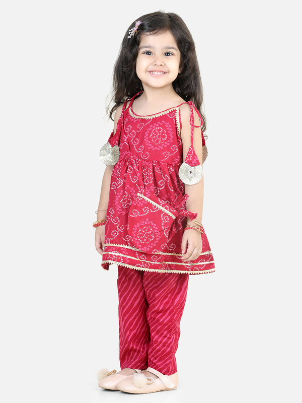 Girl's Cotton Pink Kurti Sets - Bownbee