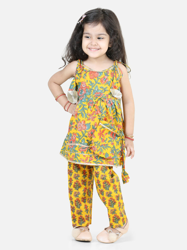 Girl's Cotton Yellow Kurta Sets - Bownbee