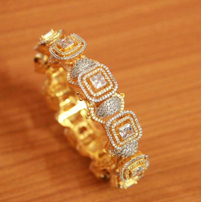 Women's Cz Studded Gold Plated Openable Bangle  - Sanvi Jewels