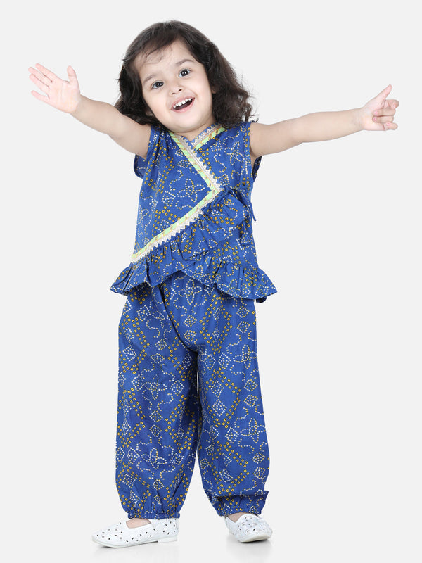 Girl's Blue Color Cotton Top with Harem  - NOZ2TOZ KIDS