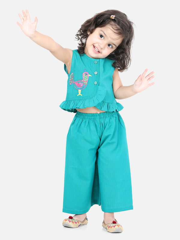 Girl's Cotton Green Dhoti Sets - Bownbee