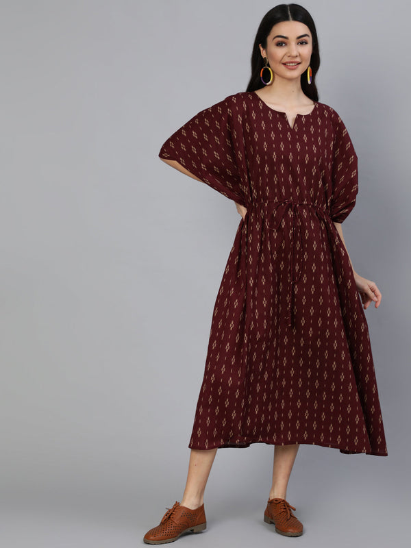 Women's Burgundy Printed Kaftan Kurta - Nayo Clothing