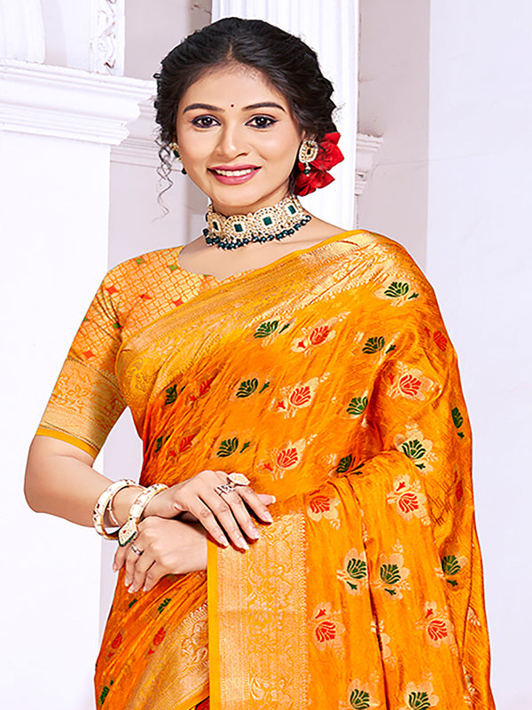 Women's Yellow Silk Woven Work Traditional Saree - Sangam Prints