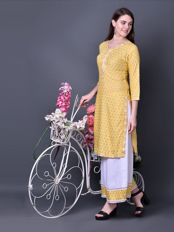 Women's Kurta And Palazzo Set (Yellow) - Noz2Toz