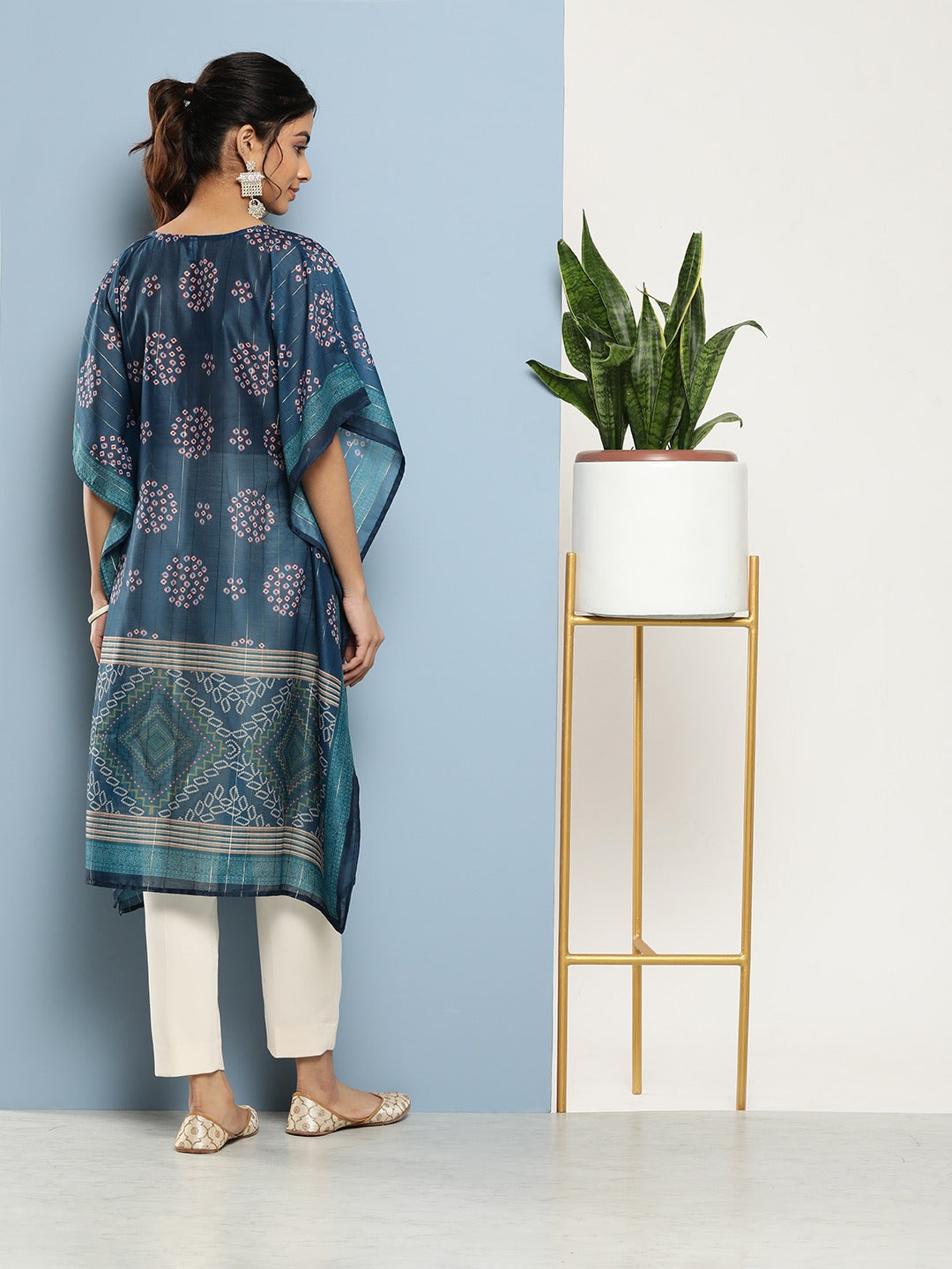 Bandhani Blue Printed Kaftan Kurta-Indiakreations-JS1211KFTBLS