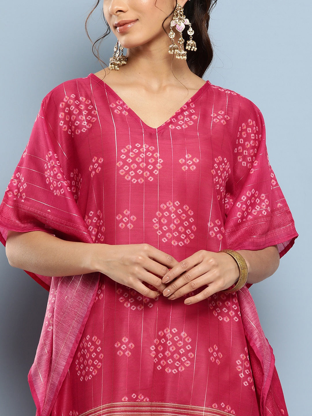 Bandhani Pink Printed Kaftan Kurta-Indiakreations-JS1211KFTPKS