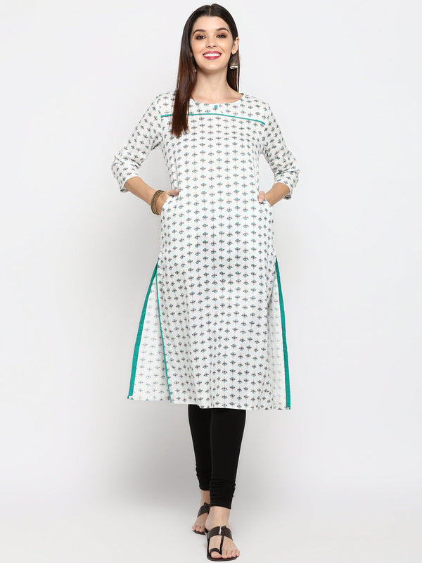 Women's White Cotton Kurta By Vbuyz (1Pc)