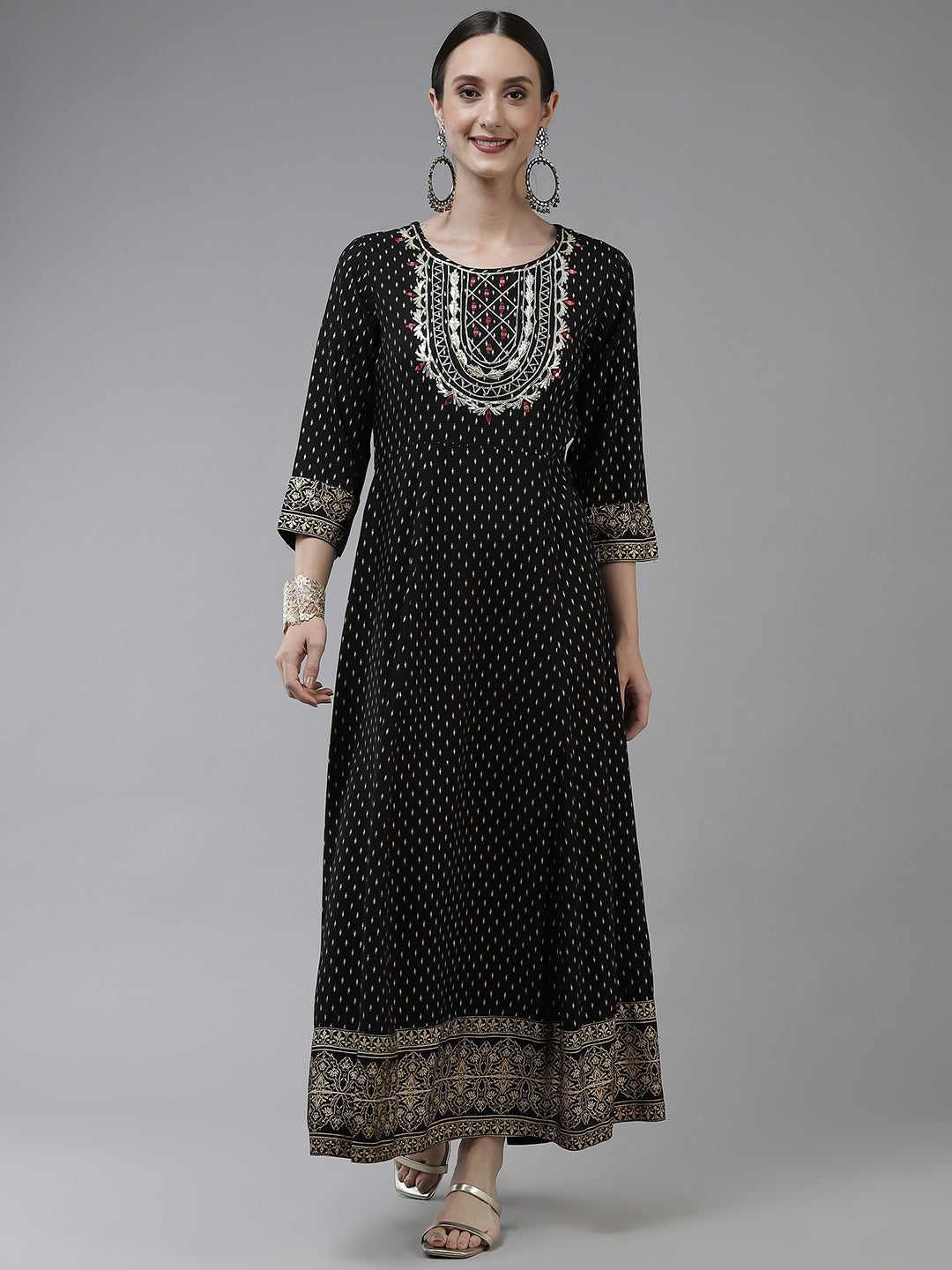 Black Ethnic Motifs Dress-Indiakreations-JS5802DRSBKS