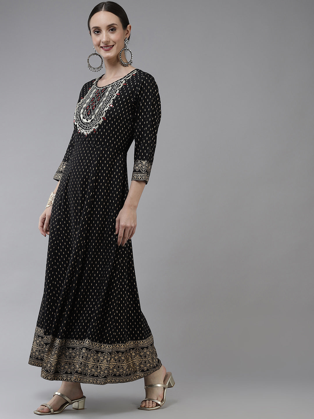 Black Ethnic Motifs Dress-Indiakreations-JS5802DRSBKS