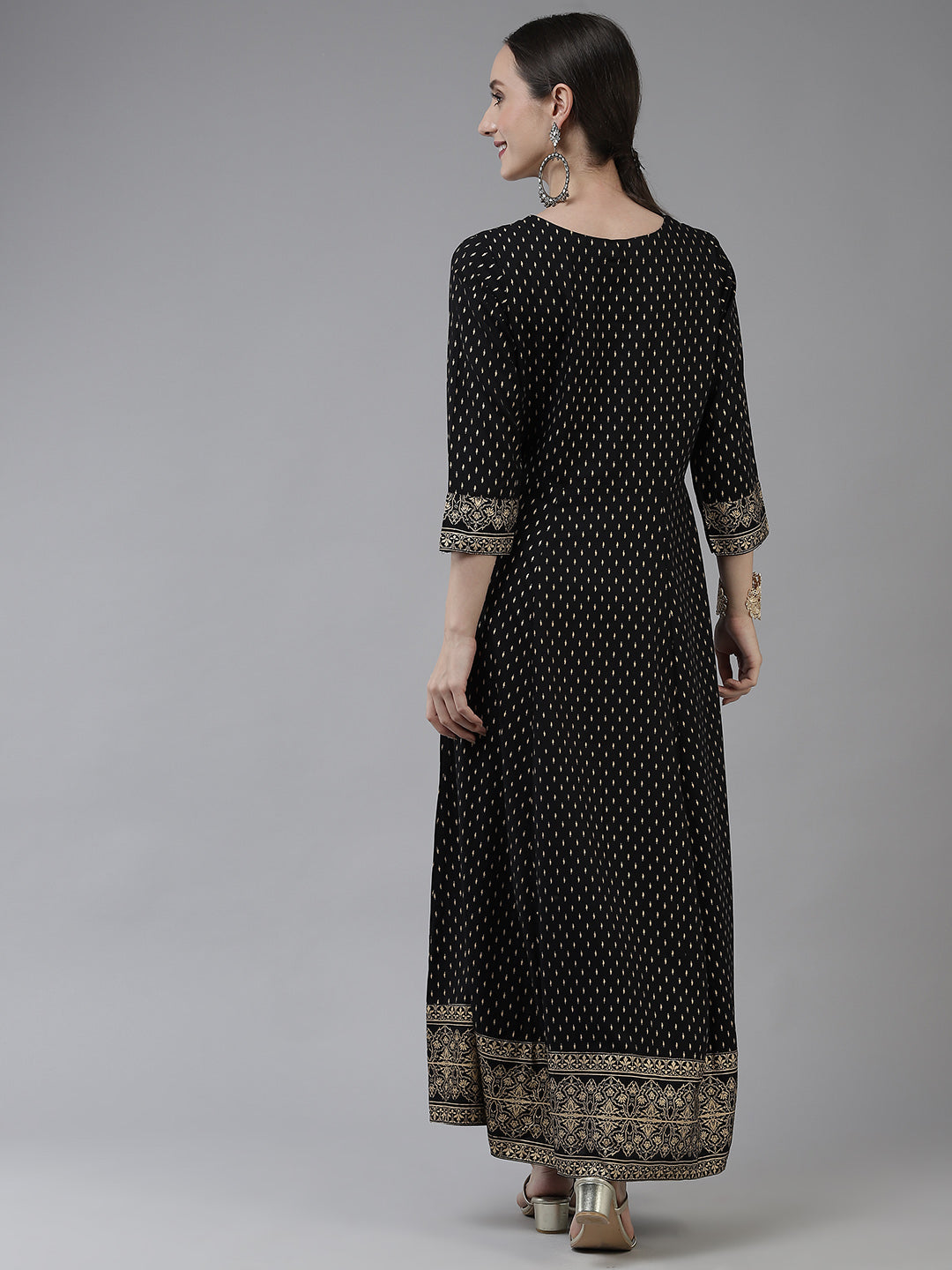 Black Ethnic Motifs Dress-Indiakreations-JS5802DRSBKS