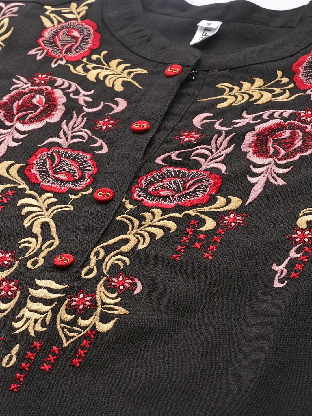 Black Floral Embroidered Top-Indiakreations-JS9737TOPBKS