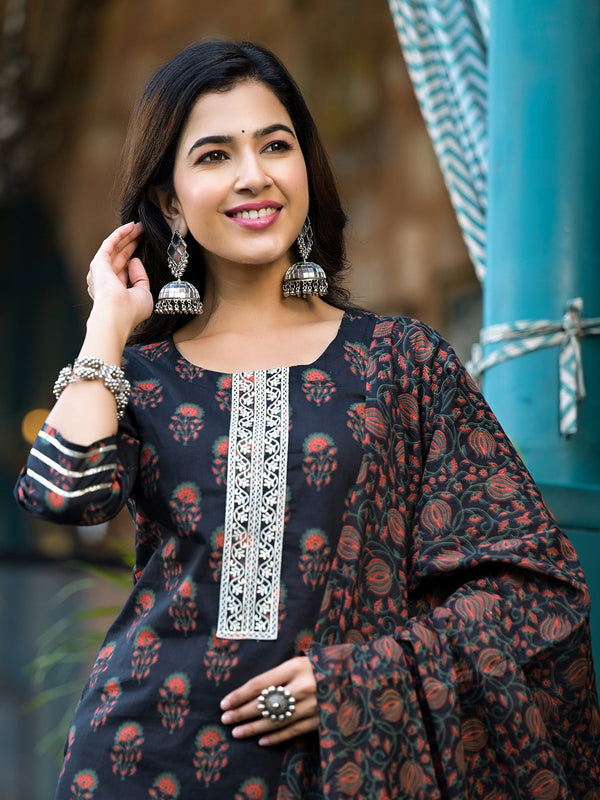 Black Floral Zari_Work Kurta Sharara With Dupatta Set-Indiakreations-JS1725SKDBKS