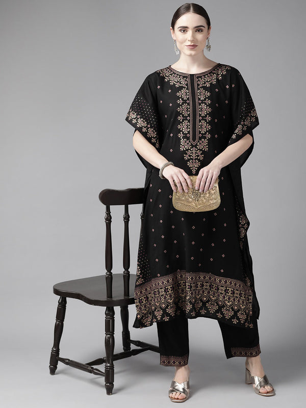 Black Kaftan Kurta Set-Indiakreations-JS9986KSTBKS